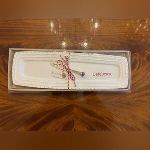 Mud Pie White Ceramic Cracker Tray Set with Server